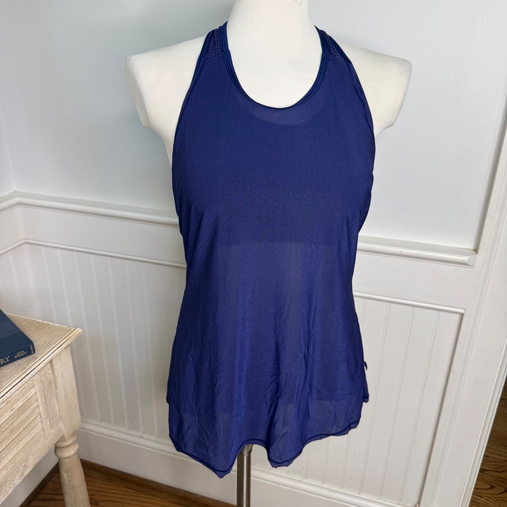 Lululemon Navy Blue 2-in-1 Mesh Layered Tank Top Built-In Sports Bra Size 8